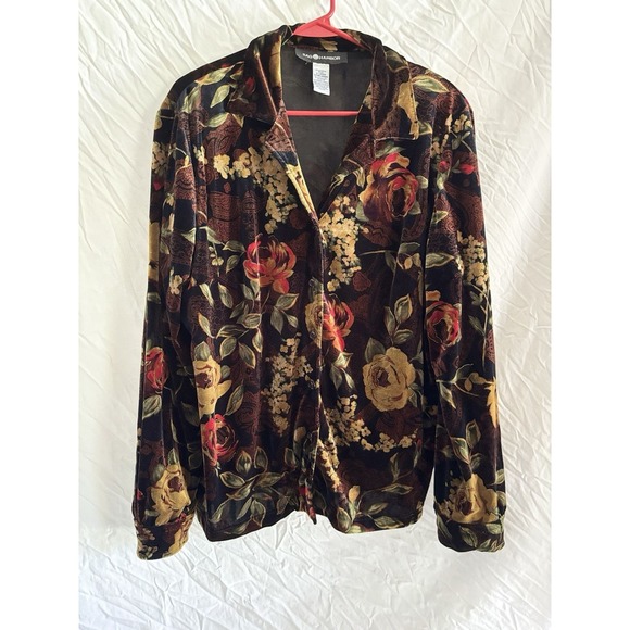 Sag Harbor Tops - Vintage XL Sag Harbor Velvet Button Up Top Floral Rose Dark Fairy Grannycore
